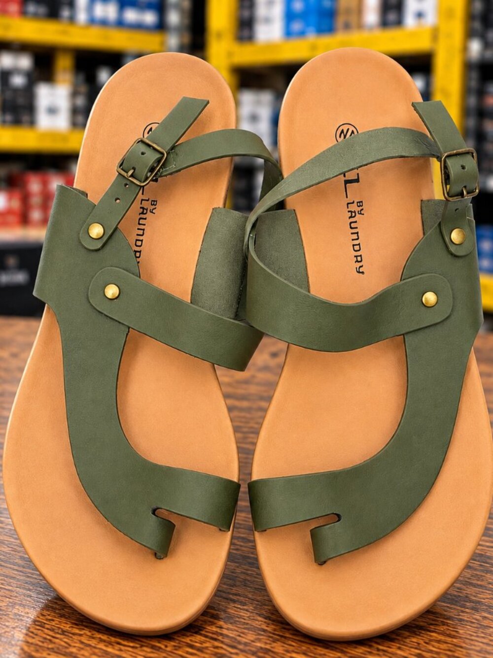 Olive Green Strappy Flat Sandals